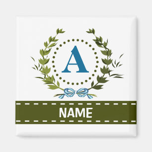 Zarter Efeukranz und Bogenname mit Monogramm A Magnet
