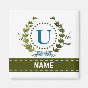 Zarter Efeukranz und Bogenname mit Monogramm U Magnet