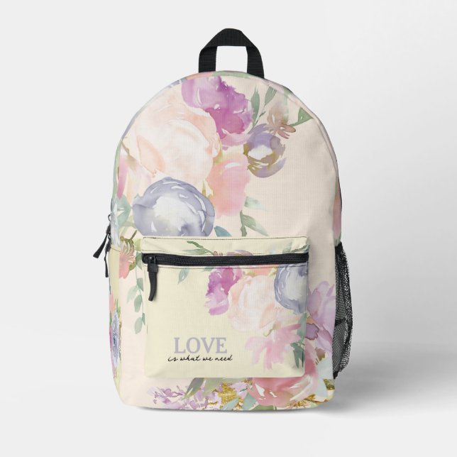Zarter floraler Aquarellsack Bedruckter Rucksack (Vorderseite)