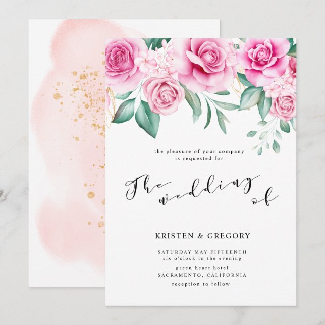 zarter Garten florale elegante Hochzeitsfeier Einl Einladung (Vorne/Hinten)