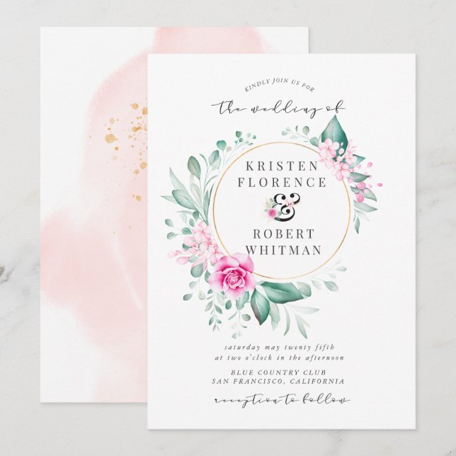 zarter Garten florale elegante Hochzeitsfeier Einl Einladung (Vorne/Hinten)