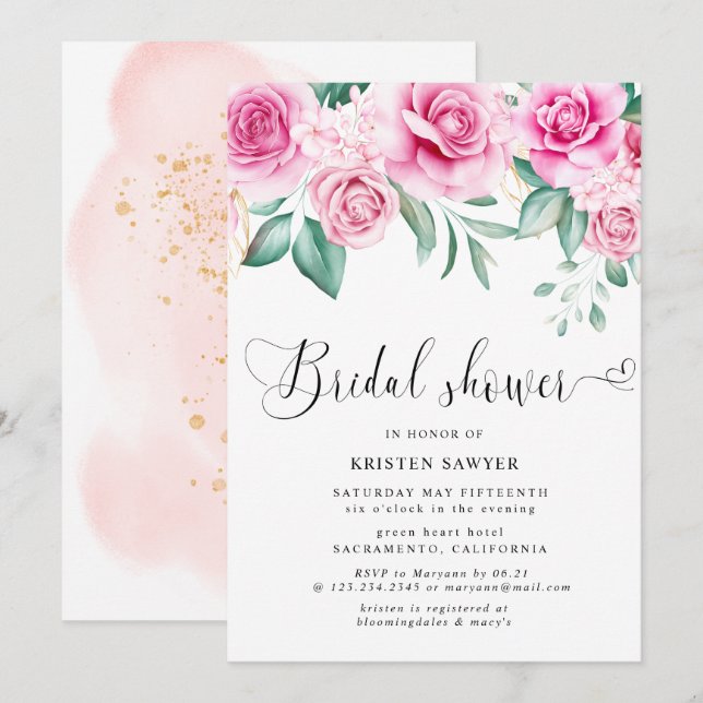 zarter Garten florales elegantes Brautparty Einladung (Vorne/Hinten)