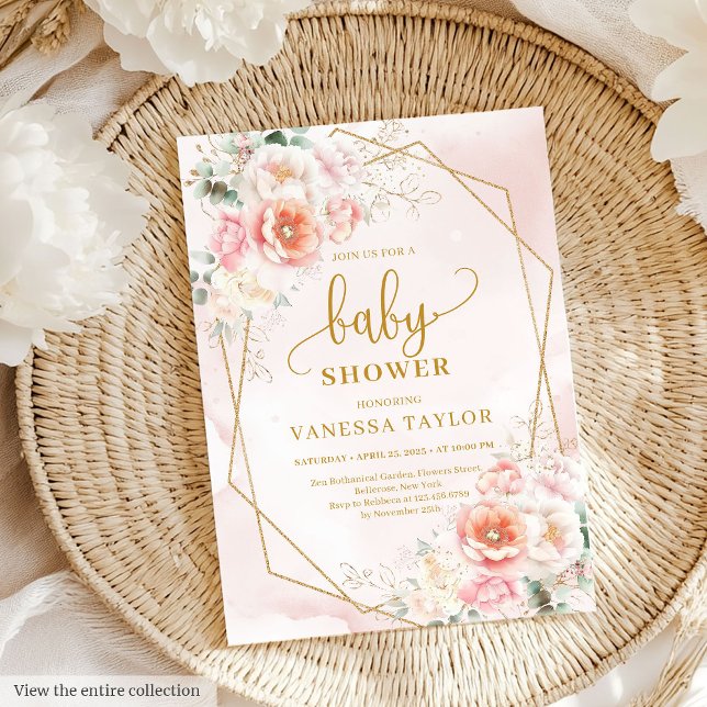 Zarter Rosa-Tornadengänger Mädchen Dusche Party Einladung (Tender blush pink peonies girl baby shower party Invitation)