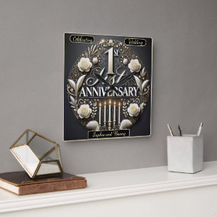 Zartes 1. Hochzeitsjubiläums-Blumen-Andenken Quadratische Wanduhr