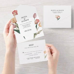 Zartes Aquarell-Hochzeitsmenü Tulpe Auswahl RSVP All In One Einladung