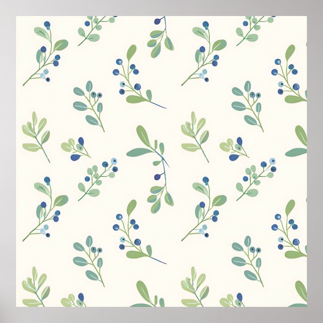 Zartes Blaubeer-Eukalyptus-Muster Poster (Vorne)