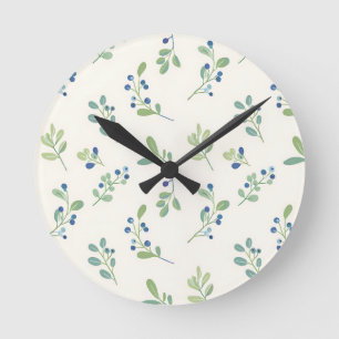 Zartes Blaubeer-Eukalyptus-Muster Runde Wanduhr