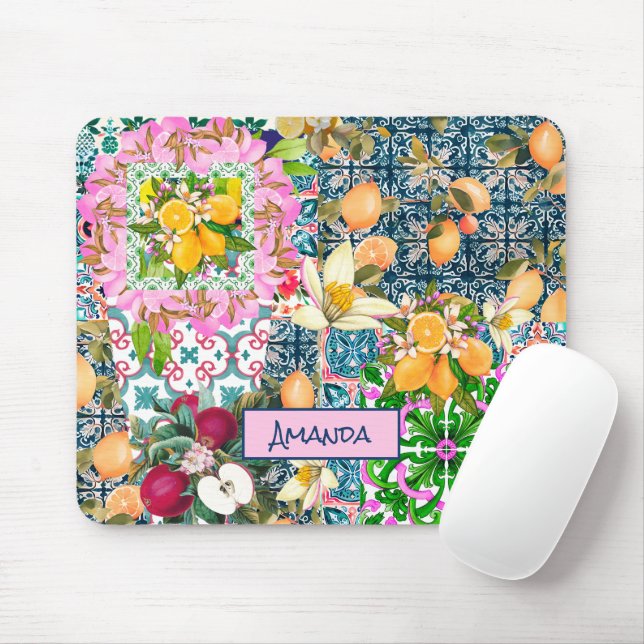 Zartes blaues, sizilianisches Zitrusfliesen Mousepad (Mit Mouse)