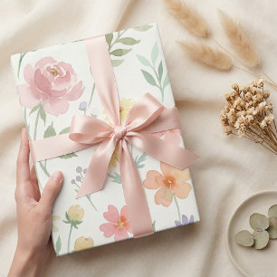 Zartes Blumen-Wasserfarbenmuster ohne Naht – Sanft Geschenkpapier