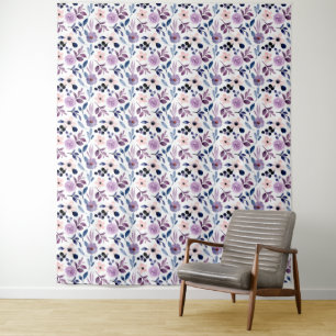 Zartes Blumendesign mit navyblauen Lavendelblätter Wandteppich