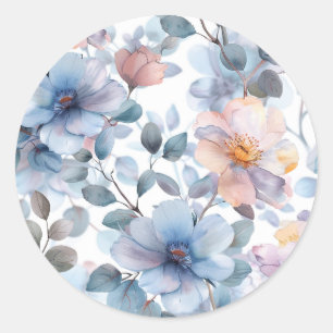 Zartes Blumenmuster in Aquarellfarben in Pastellfa Runder Aufkleber