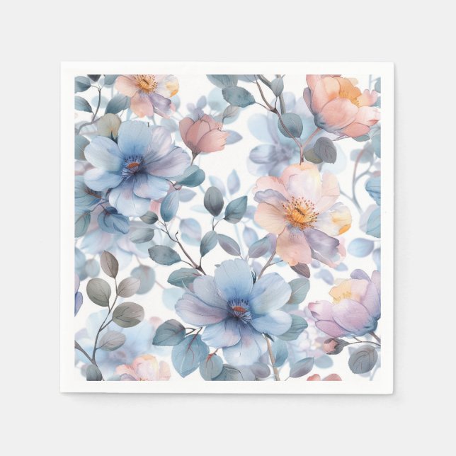 Zartes Blumenmuster in Aquarellfarben in Pastellfa Serviette (Vorderseite)