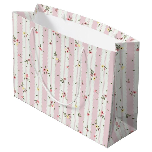 Zartes Blumenmuster Pink Große Geschenktasche Große Geschenktüte (Rückseite Schrägansicht)