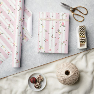 Zartes Blumenmuster Pink - Papierrolle Geschenkpapier