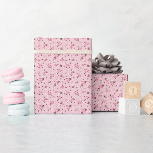 Zartes Blumenmuster Rosa Geschenkpapier Rolle