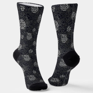Zartes Blumenmuster Weiß Spitze Socken