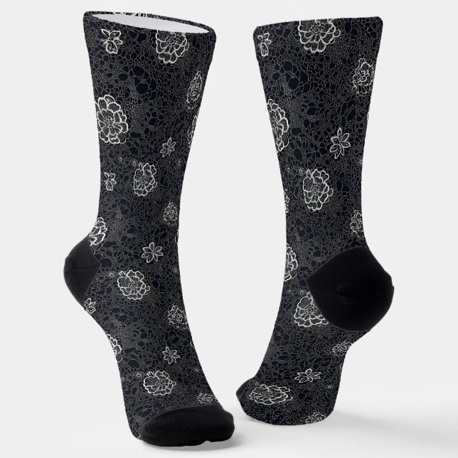 Zartes Blumenmuster Weiß Spitze Socken (Gewinkelt)