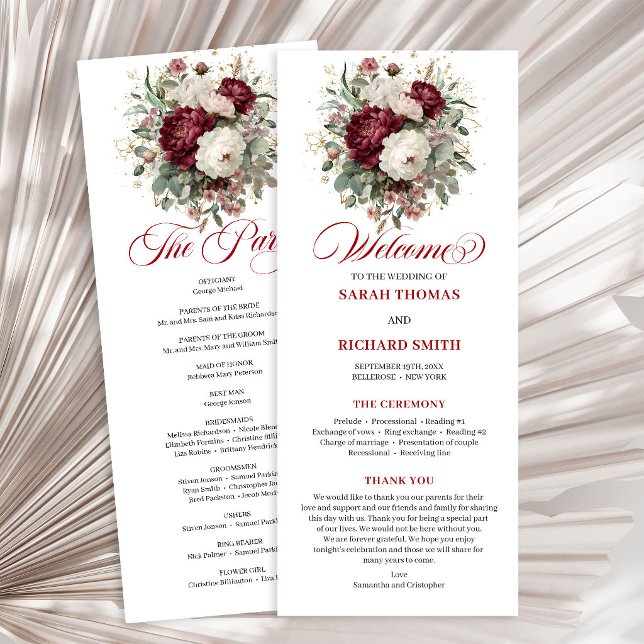 Zartes Burgunderrot Florales Hochzeitsprogramm Programm (Delicate Blush Burgundy Floral Wedding Program)
