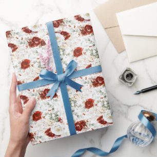 Zartes Burgunderrotes Florales Botanisches Blattgo Geschenkpapier