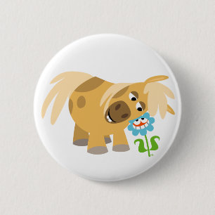 Zartes Cartoon-Pony-und Blumen-Knopf-Abzeichen Button