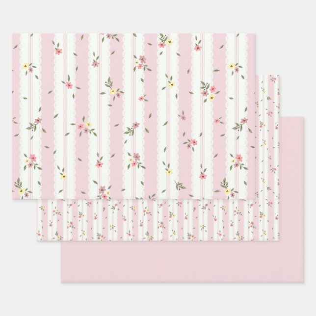Zartes, florales Muster rosa Wrapping Paper Set Geschenkpapier Set (Set)