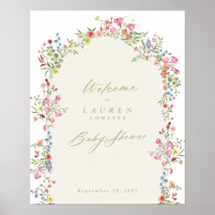 zartes florales Willkommensschild für Babyparty im Poster