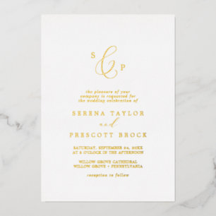 Zartes formelles Monogramm Hochzeit in Goldfolie Folieneinladung