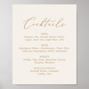 Zartes Gold-Kalligrafie-Cream-Cocktails-Menü Poster