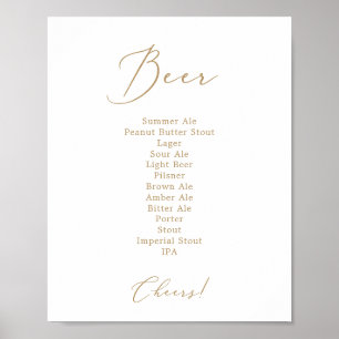 Zartes Gold-Kalligrafie-Hochzeits-Bier-Menü-Schild Poster