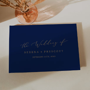 Zartes Gold und Navy Monogramm Rückseite Hochzeit Gästebuch