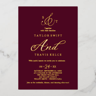 Zartes Goldfolie Formelles Monogramm Hochzeit Folieneinladung