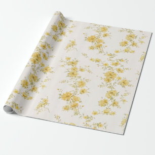 Zartes goldgelbes Vintage-Blumenmuster Geschenkpapier