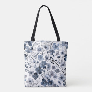 Zartes Indigo-Blau-Blumenmuster nach Maß Tasche