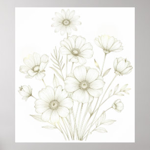 Zartes Kosmos-Blumenstrauß-Linienkunst Grazie Poster