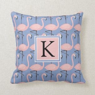 Zartes Monogramm des Flamingo-Muster-  Kissen