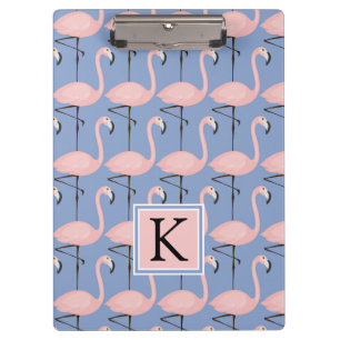 Zartes Monogramm des Flamingo-Muster-  Klemmbrett