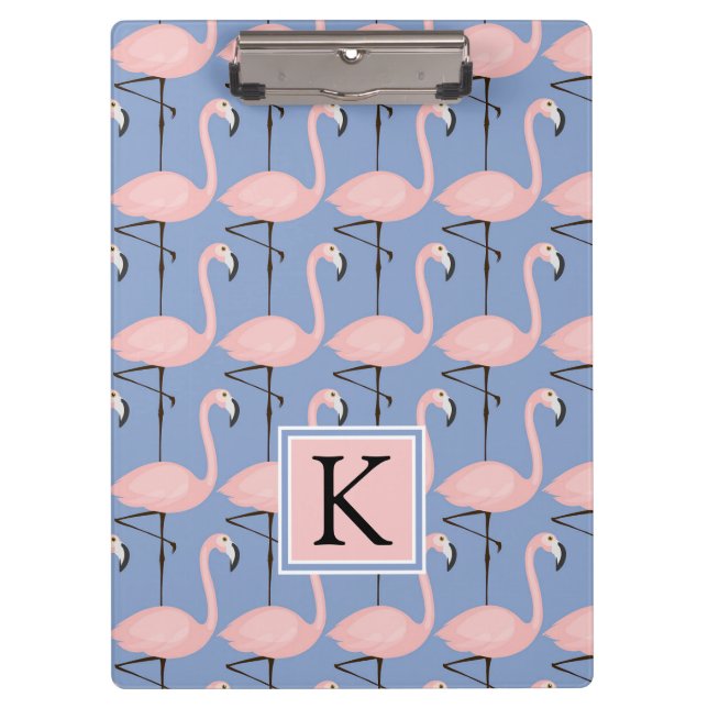 Zartes Monogramm des Flamingo-Muster-| Klemmbrett (Vorderseite)