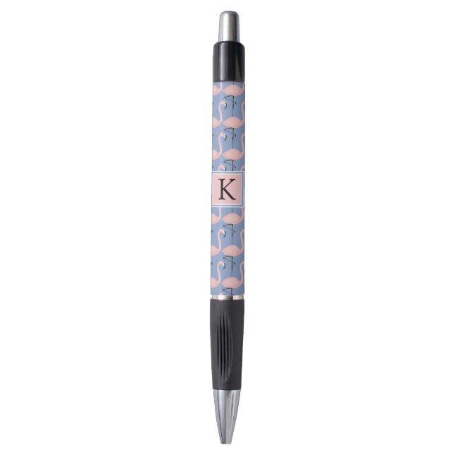 Zartes Monogramm des Flamingo-Muster-| Kugelschreiber (Vorderseite Vertikal)