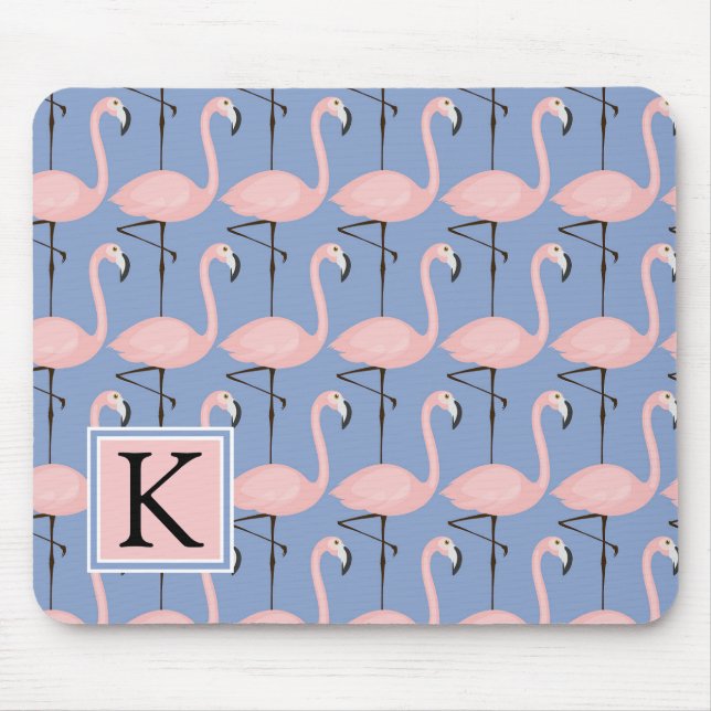 Zartes Monogramm des Flamingo-Muster-| Mousepad (Vorne)