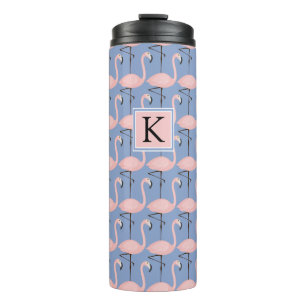 Zartes Monogramm des Flamingo-Muster- Thermosbecher