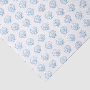 Zartes Muschelmuster Weiß Blau Seidenpapier