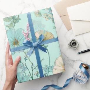 Zartes Pastell-Wildblumen-Minz-Blumenmuster Geschenkpapier