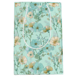 Zartes Pastell-Wildblumen-Minz-Blumenmuster Mittlere Geschenktüte