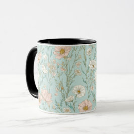 Zartes Pastell-Wildblumen-Minz-Blumenmuster Tasse