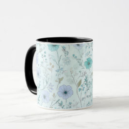 Zartes Pastell-Wildblumen-Minz-Blumenmuster Tasse