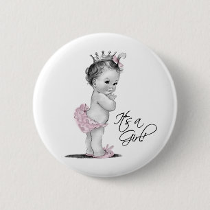 Zartes Rosa Prinzessin Es ist ein Mädchen Knopf Button