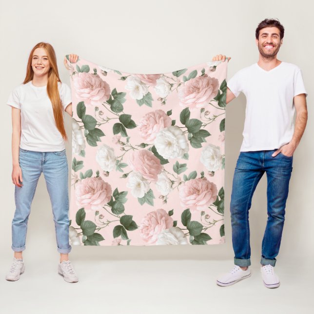 Zartes Rosa Weiß Blumenmuster Fleecedecke (Beispiel)