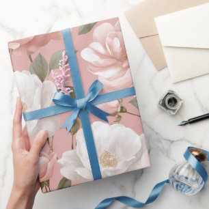 Zartes Rosa Weiß Blumenmuster Geschenkpapier
