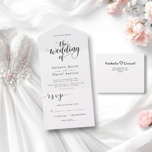 Zartes schwarzes und weißes einfaches Hochzeitsskr All In One Einladung