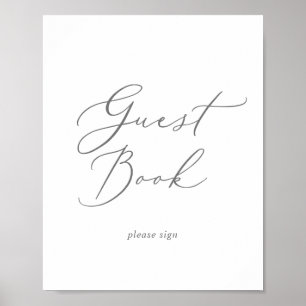 Zartes silbernes Kalligrafie‑Gästebuchschild Poster